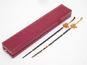 アンティーク　本鼈甲梅彫　舞子用簪2本組　□z